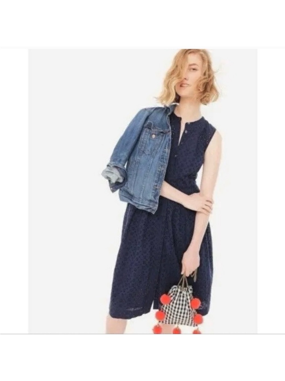 J. Crew sz 6 Black Fit Flare Dress eyelet cotton lined, pockets preppy classic